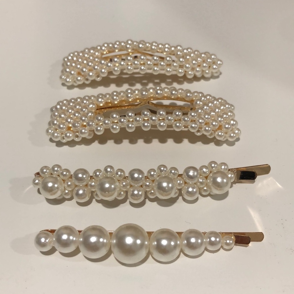 pearl bead hair clip set